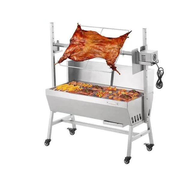 Electric BBQ Rotisserie Grill Kit - Grill Rotisserie Kit - 4RPM - Elektrische BBQ met Motor - RVS Automatische Grillset - Zeskantige Spitstang - Roestvrijstalen - 35inch met bord - BBQ heel Lamsvlees & Geit - Zilver