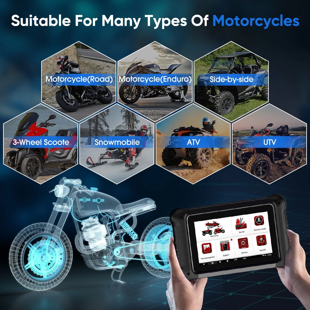 Motor Diagnose Tool – Motorfietsen Scanner – Foutcode Lezer – OBD2 Scanner – 7-Inch Touchscreen – 35+ Onderhoudsfuncties