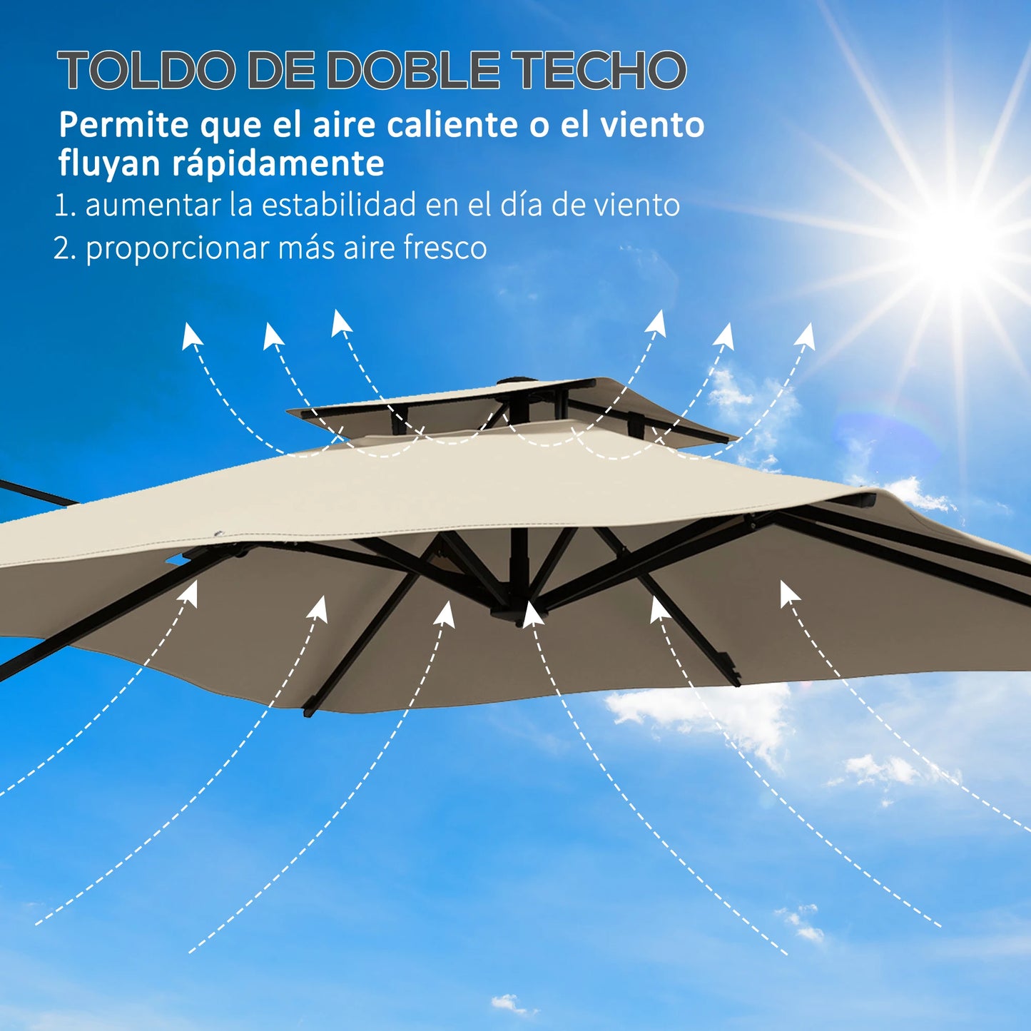 Tuinparasol – Zonwering – Buitenscherm – Parasol – Schaduwdoek – 300x300 cm – 360° Draaibaar – Aluminium Frame - Khaki