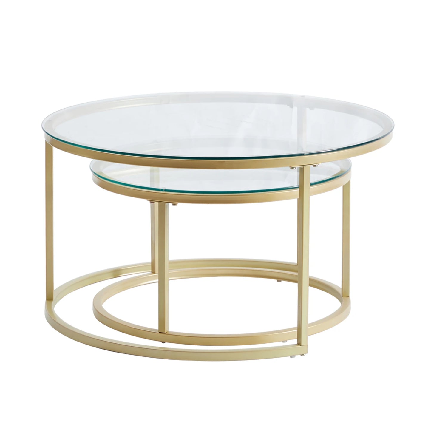 Set van 2 Ronde Bijzettafels – Luxe Ronde Salontafels – Bijzettafels van Metaal met Gehard Glas – Stijlvolle Koffietafels – Goudkleurig Frame – Moderne Tafels – 60 cm & 40 cm Diameter