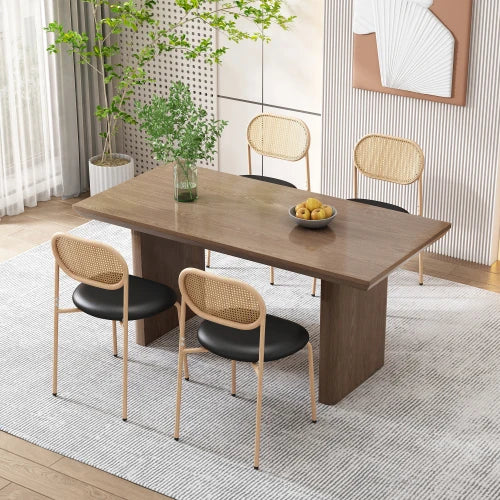 Eetkamerstoelen – Stoelen – Rattan Stoelen – Metalen Poten – Set Van 4 – Ergonomisch Ontwerp – PU Zitting - Zwart