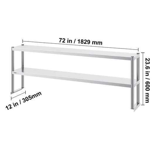 VEVOR Stainless Steel kitchen worktable Overshelf w/ Height Adjustable Overshelf Prep Work Table for Kitchen Restaurant Workshop