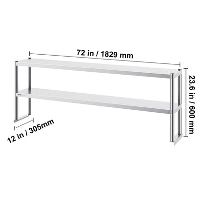RVS Werktafel -  Keukeneiland - Kookeiland - RVS Werktafel met Verstelbare Bovenplank - 12 x 72 inch  - voor Keukens, Restaurants & Werkplaatsen