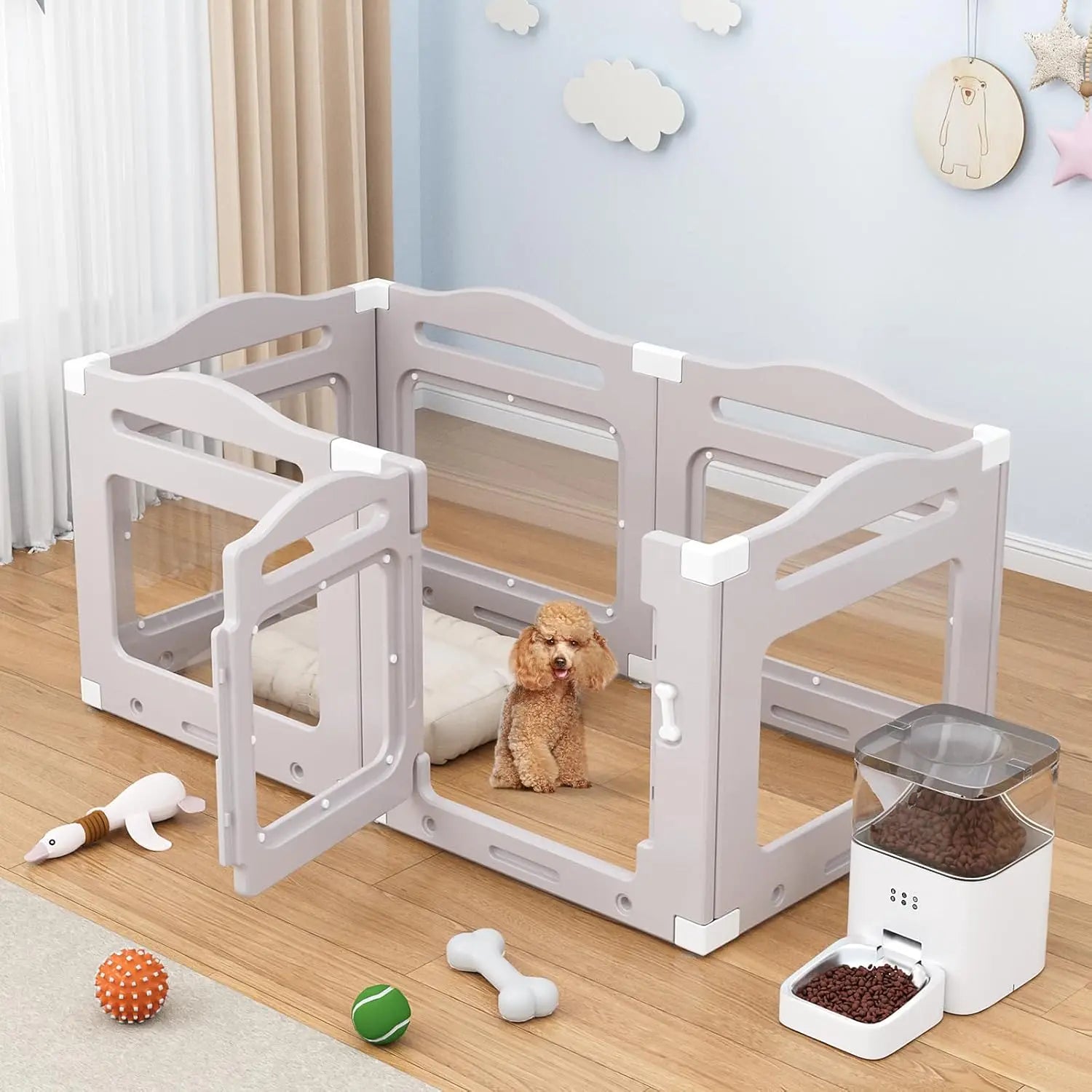 Transparante Puppyren – Hondenren – Puppybox – Speelren – Scheidingswand – Acrylpaneel – Inklapbaar Met Deur – 129x68x60 cm - QUORE