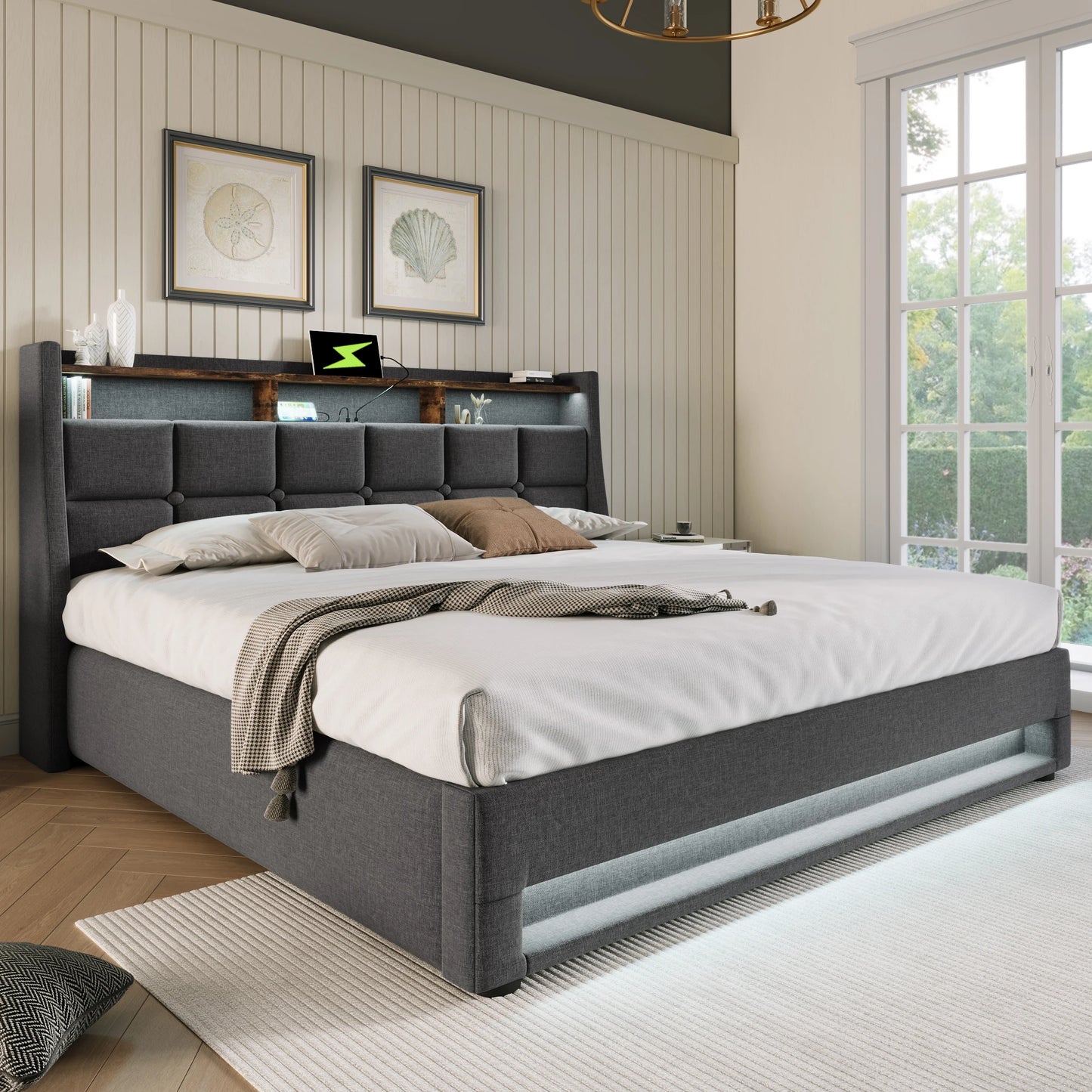 Halfhoog bed – Halfhoogslaper – Kinderbed – Hoogslaper met bureau – Kindermeubel – Met bureau en opbergruimte – Veilig met reling – Inclusief stofopbergboxen – Exclusief matras – 90x200 cm – Wit met grijze accenten