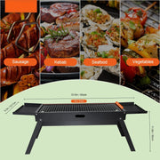 BBQ Grill - Grill Rotisserie Kit - Grillset - BBQ kampvuurgrill - Draagbaar - Kampvuurkookuitrusting - Draagbare houtskoolgrill - platte bovenkant - propaangasgrill - voor buiten koken - 23in - Zwart