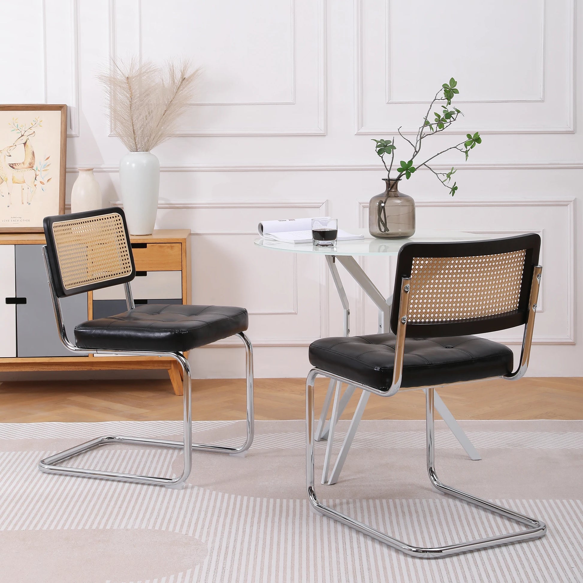 Eetkamerstoelen – Stoelen – Zitmeubels – Zithoeken – PU-Leder – Ergonomisch Design – Metalen Poten - Set van 2 - 50 x 61 x 81 cm - Zwart - QUORE