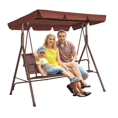 Schommelbank - Schommelbanken - Tuinschommel - Hangbank - 3 Persoons - met Verstelbaar Zonneluifel - 528 kg Draagkracht - Tuinmeubelen - Weerbestendig Staal - Outdoor - Swing Stoel - voor Balkon - Tuin of Terras - Bruin