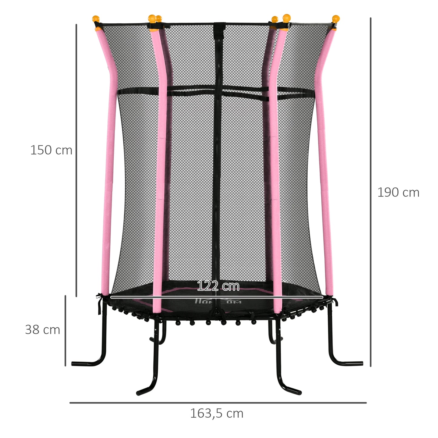 Kindertrek Tuintrampoline Ø 163,5 cm Zwart en Roze - Veiligheidsnet - Springloze Ontwerp - Geschikt voor Kinderen +3 Jaar - QUORE