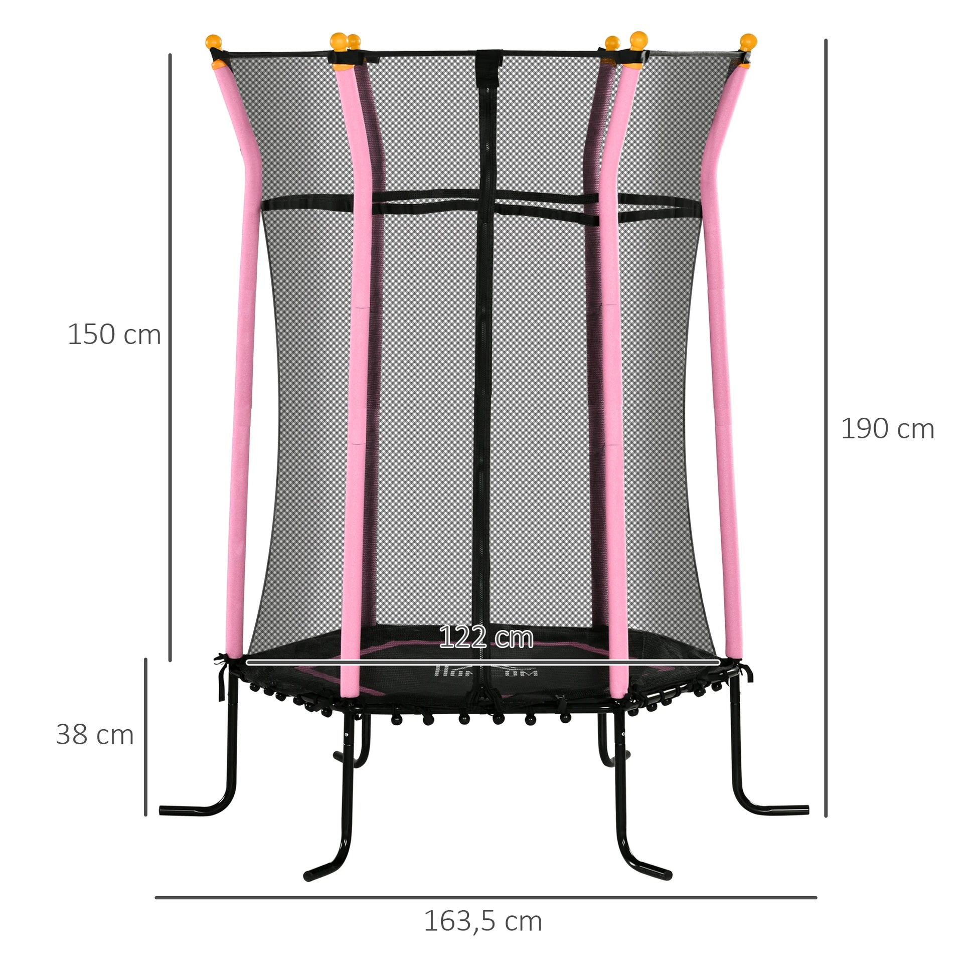 Kindertrek Tuintrampoline Ø 163,5 cm Zwart en Roze - Veiligheidsnet - Springloze Ontwerp - Geschikt voor Kinderen +3 Jaar - QUORE