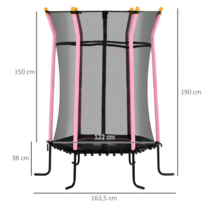 Kindertrek Tuintrampoline Ø 163,5 cm Zwart en Roze - Veiligheidsnet - Springloze Ontwerp - Geschikt voor Kinderen +3 Jaar - QUORE
