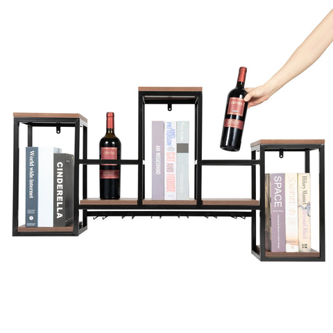 Wine Rack - Wine Bottle Rack - Wijnrek - Wijnflessenrek - Metalen Wijnfleshouder - Wandmontage - Wijnopslag Displayrek - voor Thuis, Bar, Eetkamer en Keuken - Bruin