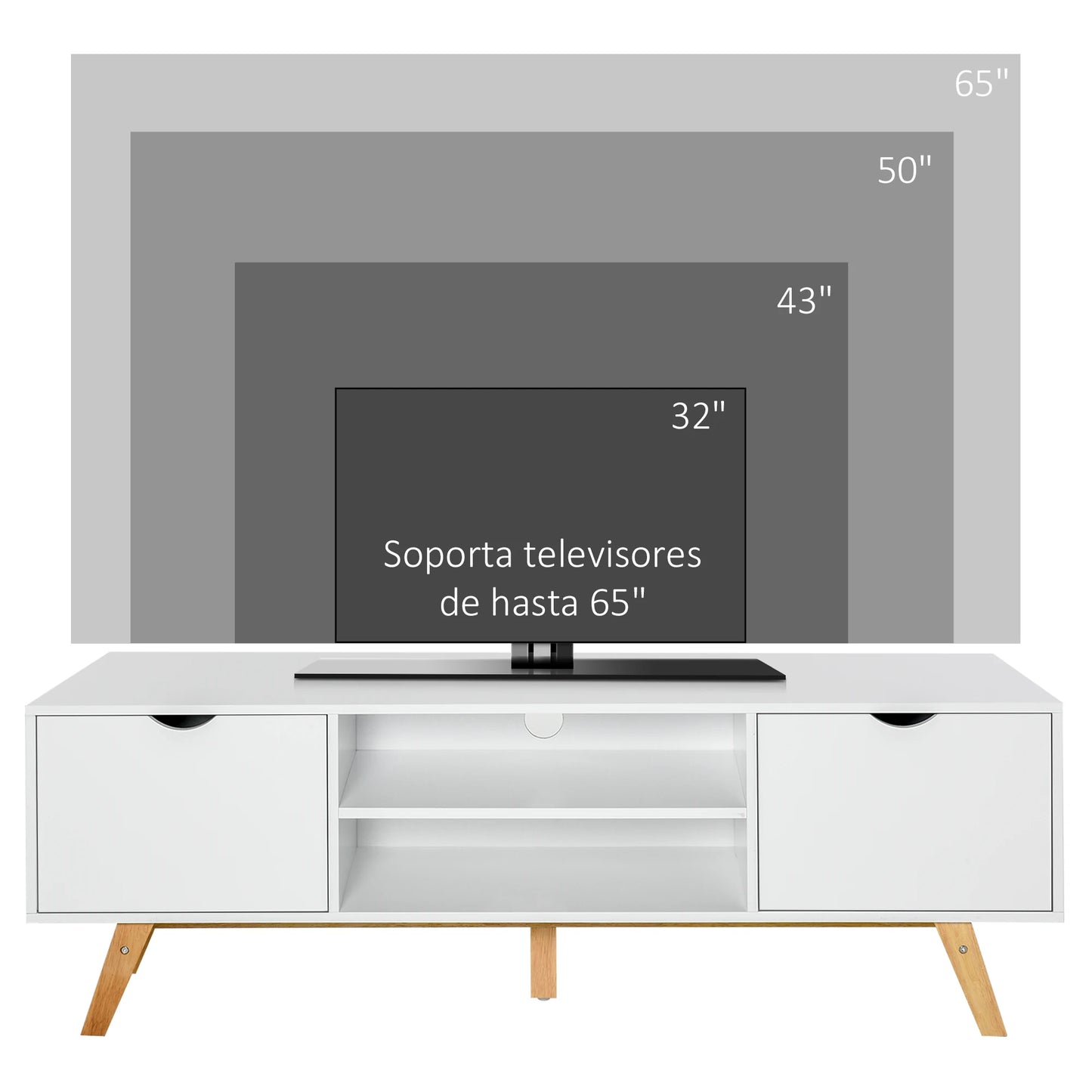 TV-meubel – TV-kast – Mediameubel – Tv-standaard – Tv-dressoir – Scandinavisch Design – Ruime Opbergruimte – Geschikt Voor TV Tot 65 Inch - Wit - QUORE