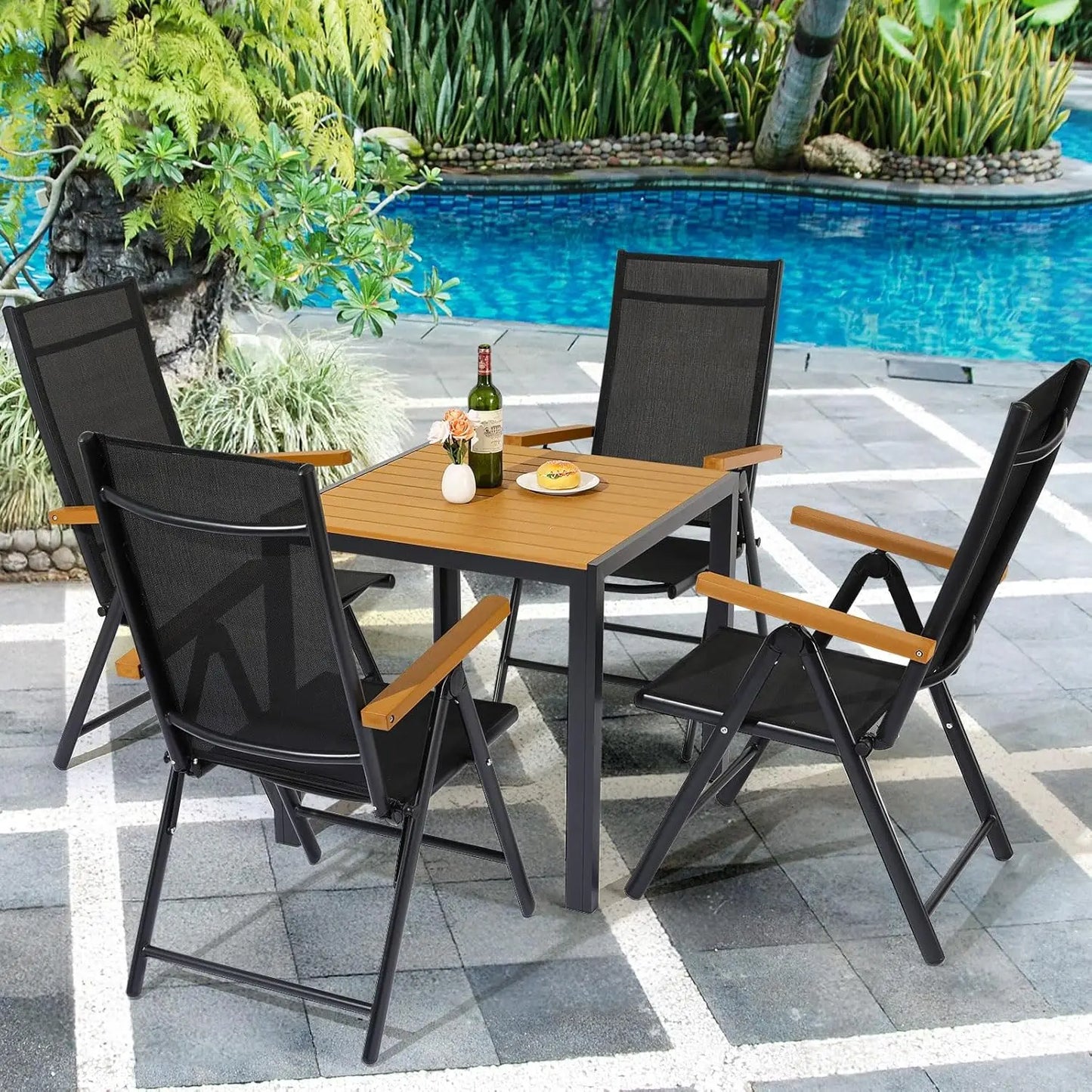 Inklapbare Tuinstoel – Opvouwbare Tuinstoel – Balkonstoel – Terrasstoel – 7 Verstelbare Standen – Weerbestendig Aluminium Frame - QUORE