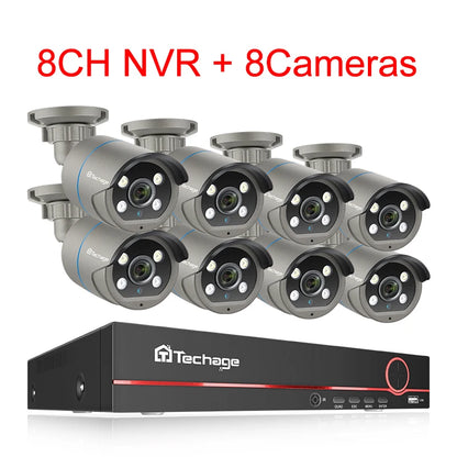 Techage 8CH HD 4MP POE NVR Kit CCTV Security System H.265 Face Detect Outdoor Two-way Audio IP Camera P2P Video Surveillance Set