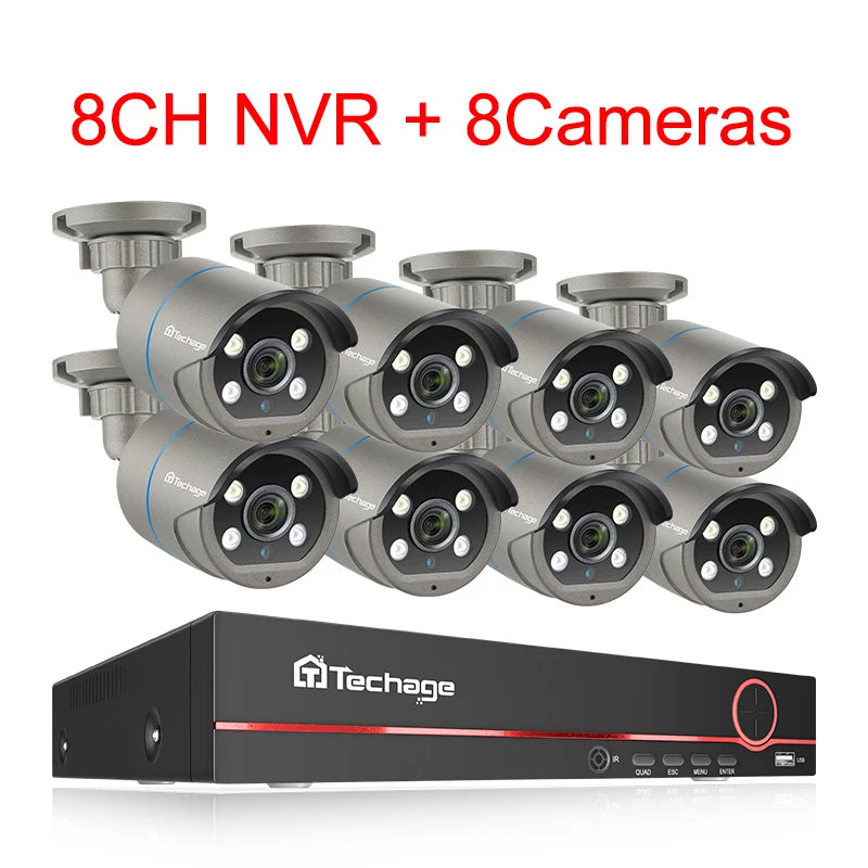 Techage 8CH HD 4MP POE NVR Kit CCTV Security System H.265 Face Detect Outdoor Two-way Audio IP Camera P2P Video Surveillance Set