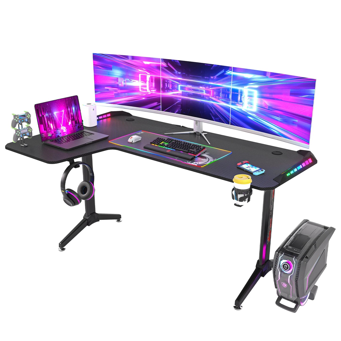 Laptop Computer Bureau - Groot Staand Bureau - Studeer Bureau - Laptop Tafel - Werkstation - Gaming Tafel - 60 Inch - L Vorm - Links - Zwart
