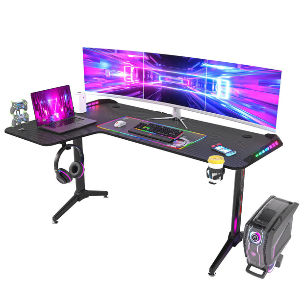 Laptop Computer Bureau - Groot Staand Bureau - Studeer Bureau - Laptop Tafel - L Vorm - Links - Gaming Tafel - 60 Inch - Werkstation - Zwart