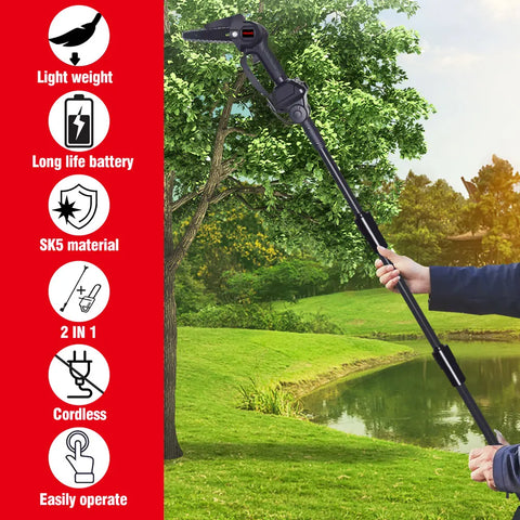 Elektrische stokzaag - 6 inch - 40000 RPM -  18V Batterij - 3500W - UniversalHedgePole - Heggenschaar op steel - Zwart - QUORE