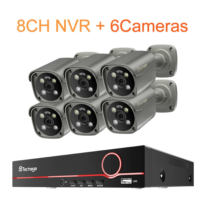 Beveiligingssysteem 8CH – Bewakingscamera Set – CCTV Camera Kit – IP Camera Systeem – 4K 8MP Resolutie – AI Menselijke Detectie – Rood-Blauw Alarmlicht - QUORE