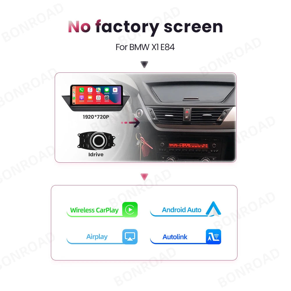 BONROAD Wireless Carplay Android auto Multimedia Player Car Radio For BMW X1 E84 Touch Screen With Bluetooth GPS Navigation - QUORE