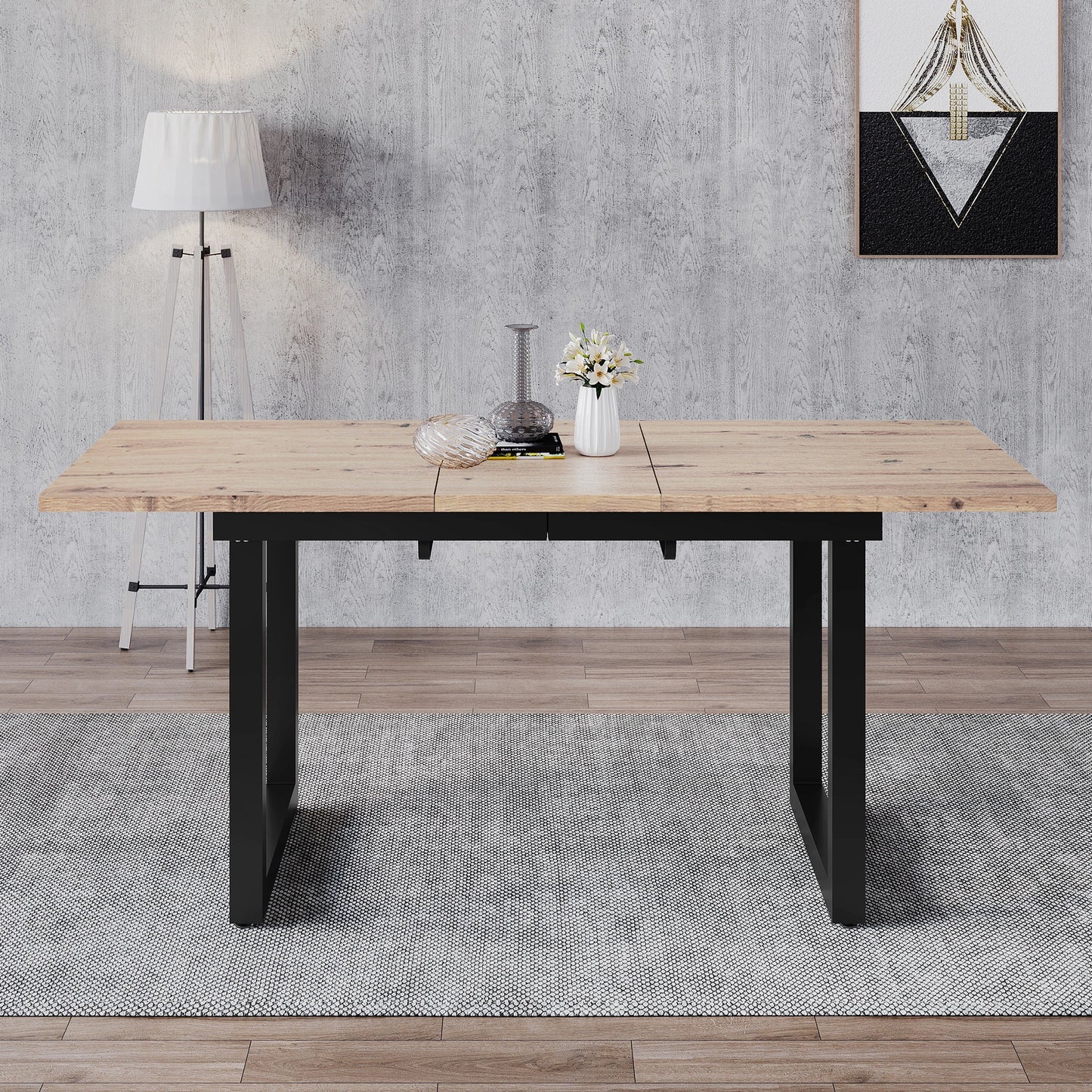 Verlengbare Eettafel – Uitklapbare Tafel – Diner Tafel – Industrieel Meubel – Eetkamertafel – 140-180 cm Verstelbaar – Robuust Houten Blad Met Zwart Metalen Frame