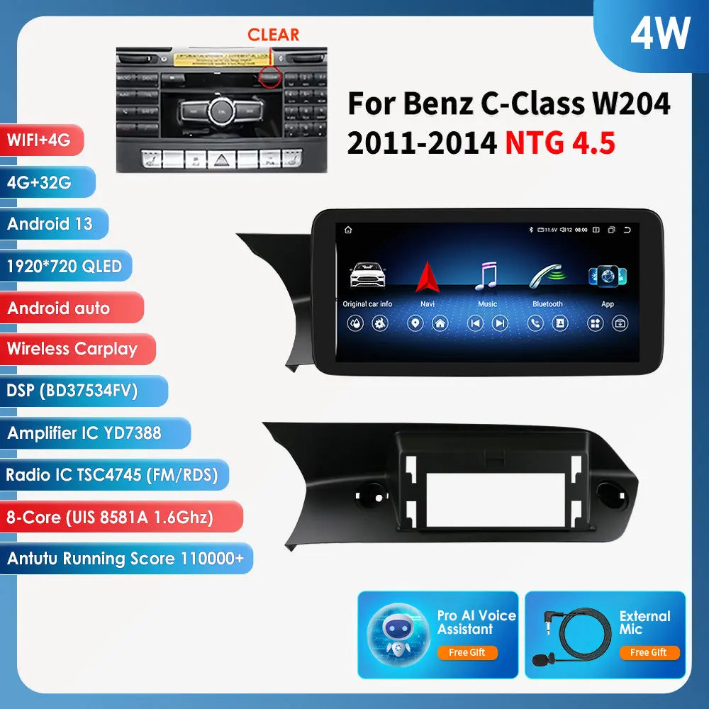 Hizpo Carplay 4G AI Systems Android 13 Car Radio for Mercedes Benz C-Class W204  Multimedia Video Player GPS Autoradio Bluetooth