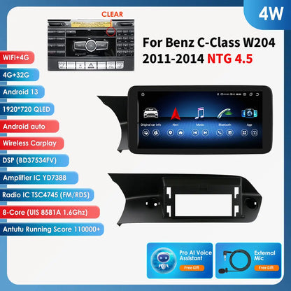 Hizpo Carplay 4G AI Systems Android 13 Car Radio for Mercedes Benz C-Class W204  Multimedia Video Player GPS Autoradio Bluetooth