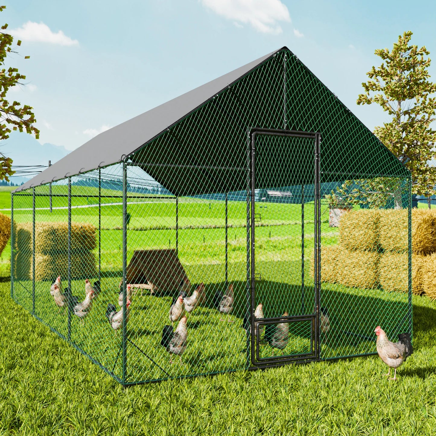 Kippenren – Buitenren – Pluimveeverblijf – Hennenren – Duivenren – Large Variant – Stevig IJzeren Frame – UV-Bestendige Afdekking
