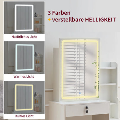 JYMTOM Schminktisch mit Beleuchtung Spiegel Verstellbarer Helligkeit moderner Frisiertisch mit 4 Schubladen Kosmetiktisch
