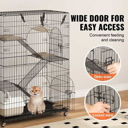 Kattenbox - Katten Kooi - Draad Kennel - Grote Kattenren - met 4 Niveaus - Oefening Plaats - Krat Metalen - voor Huisdier - Stevig - Durzaam - Ijzer - 90 x 60 x 133 cm -  Zwart