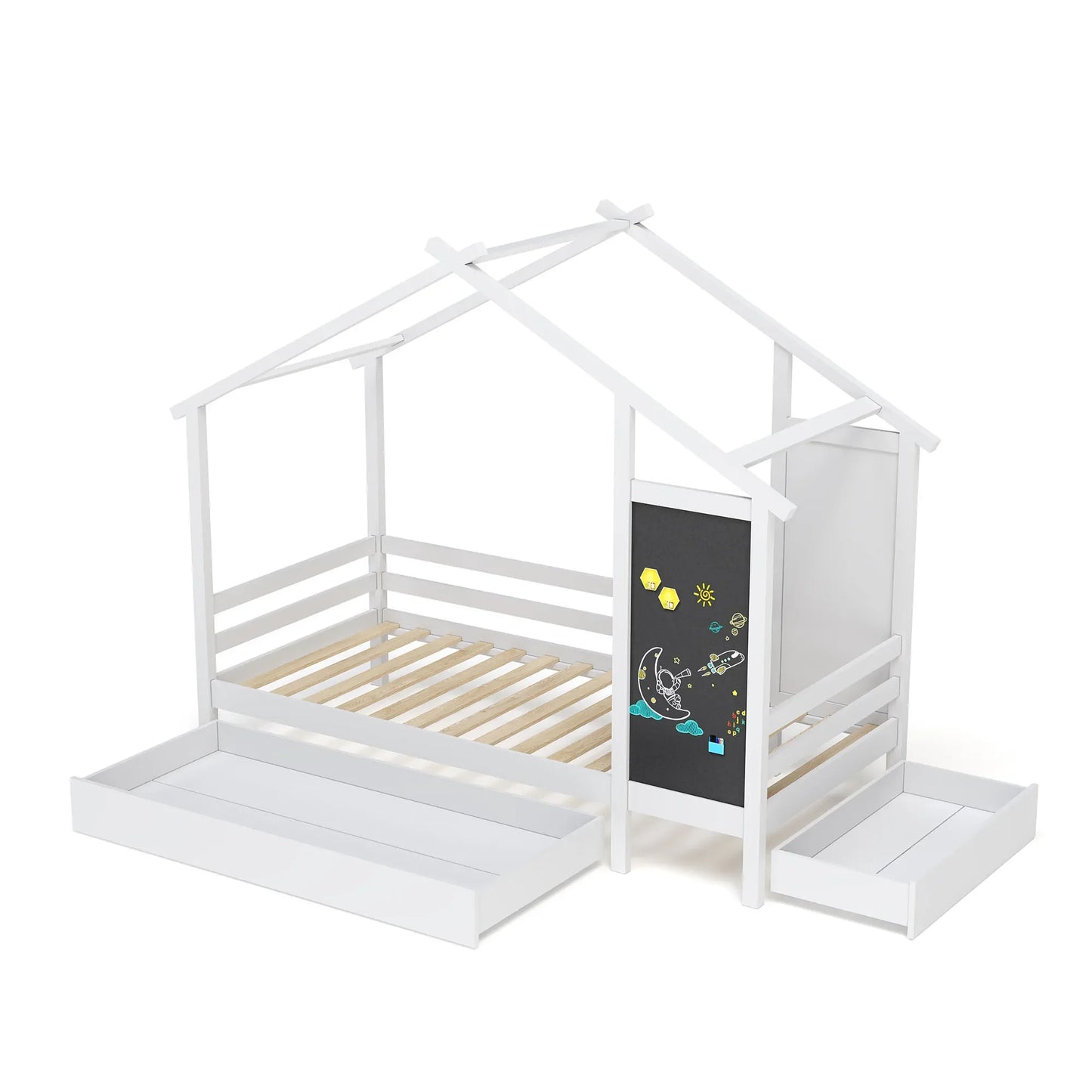 Kinderbed – Huisbed – Speelbed – Kinderhuisbed – Massief Dennenhout – 2 Opberglades – Veilig Ontwerp