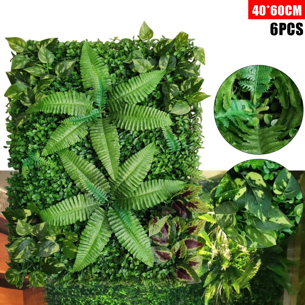 Wandpanelen - Kunstmatig Mat Paneel - Muur Hek Decoratie - Nep Hek - Kunstmatige Levensechte Planten - voor Muur Vloer Gazon Decoratie - 40x60cm - 6 stuks - Groen