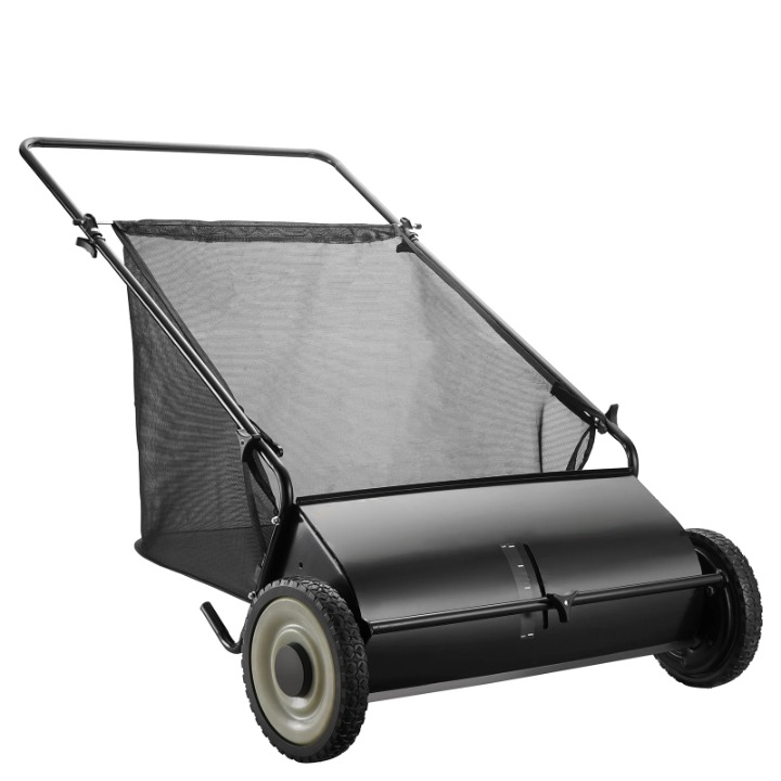 Grasmaaier - Handmatige Tuinveger - Duwgazonveger - Bladgrascollector - Zwaar Uitgevoerd - Verstelbare borstelhoogte - voor Yard - Tuin - 198L - 81 x 142 x 75 cm - Zwart