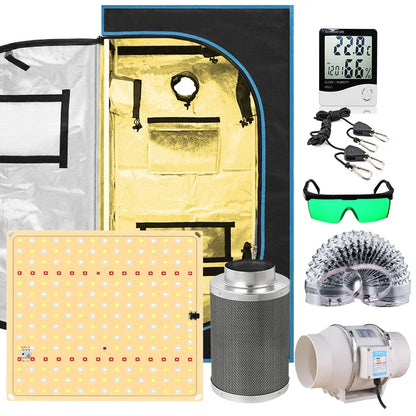 Kweektent – Groeikas – Kweekruimte – Planten Tent – 600D Oxford Doek – Reflecterende Binnenlaag – LED-Groeilampen - 90x90x180CM Kits - QUORE