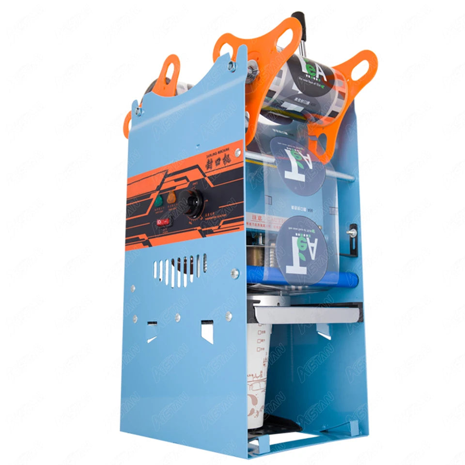 Handmatige Bekersluitmachine - Koolstofstaal en ABS - Maximum 500 Kop/Uur - Voor Drankrestaurants - Drankenfabrieken en Melktheewinkels - 27x27x65 - 220V -  Blauw
