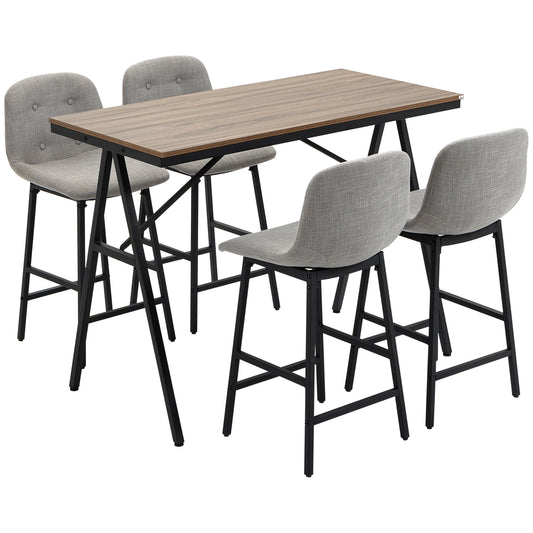 5-delige Barset – Barkrukset – Barmeubel – Bartafel Met Stoelen – Bistroset – Industrieel Design – Verstelbare Poten – Compacte Afmetingen - Beige