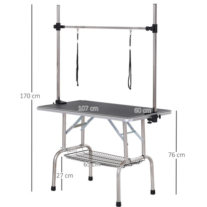 Hondentrimtafel – Hondentafel – Trimmtabel – Verzorgingstafel – Inklapbare Trimmtafel – Zwart – Anti-Slip Werkblad – Opbergmand Onder Tafel - QUORE