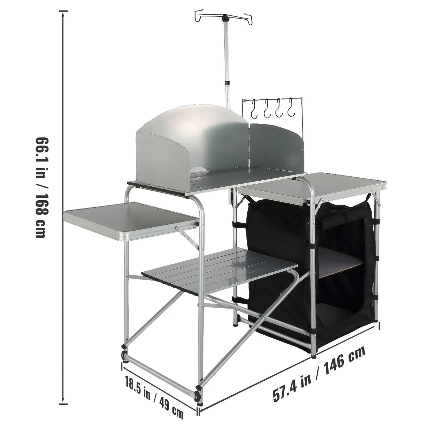 Camping Keukentafel - Camping Keuken - Kampeerkeuken - Buiten Keukentafel - Klaptafel - met Opbergkast - Kookstation - Aluminium Frame - met Opbergkast - voor BBQ - Picknick - Camping - QUORE