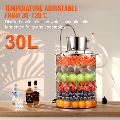 Distilleerketel - Destilleerapparaat - Moonshine - 34L - 1800W - Elektrische Distilleerset - voor Whisky, Wijn, Vodka, Etherische Oliën & Gedistilleerd Water