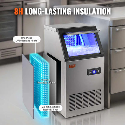 IJsautomaat – IJsmaker – IJsblokjesmachine – Ijsmachine – Compact Design – 110lbs Per Dag – Roestvrij Staal - QUORE