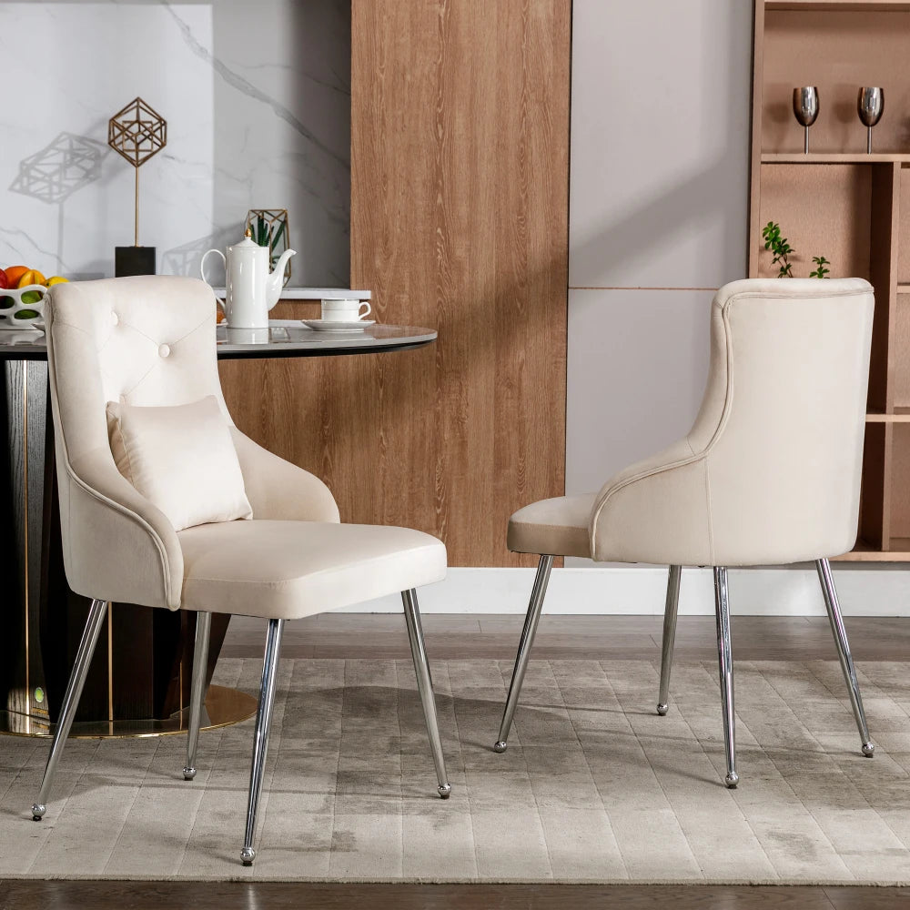 Eetkamerstoel – Set van 2 - Fluwelen Eetkamerstoel – Comfortabele Stoel – Moderne Zitstoel – Luxe Eettafelstoel – Hoogwaardig Schuim – Ergonomische Lendensteun - 54.5 x 58.5 x 87.5 cm - Wit