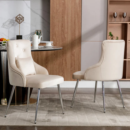 Eetkamerstoel – Set van 2 - Fluwelen Eetkamerstoel – Comfortabele Stoel – Moderne Zitstoel – Luxe Eettafelstoel – Hoogwaardig Schuim – Ergonomische Lendensteun - 54.5 x 58.5 x 87.5 cm - Wit