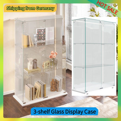 Comanlai 3-shelf Glass Display Cabinet,Display Case with Multi-color LED Lights and Lockable Door,78.5x35x123cm