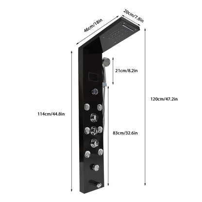 Douche - Regendouche - Douchewand - Douchekolom - Douchepanelen - 6-in-1 - Douchepaneel met LED - Regendouche - Waterval - Massage Jets & Handdouche - Zwart