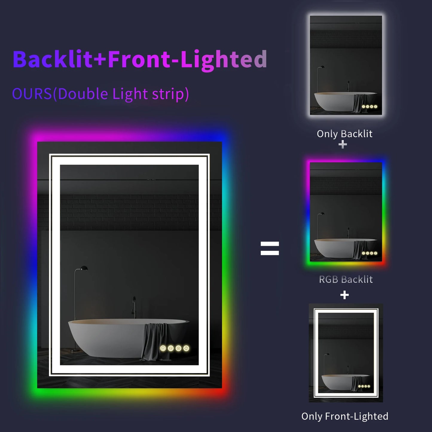 Badkamerspiegel - met Touchscreen - Wandspiegel - Montage - Frameloze - 60x80cm - Anti-condens - IP65 Waterdicht - Dimbaar - Verstelbare Verlichting - Modern Design