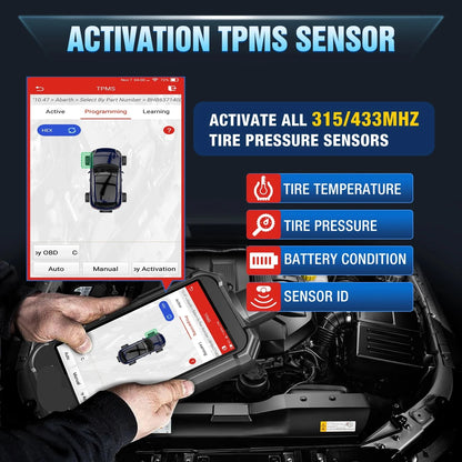 TPMS Diagnosetool – Bandenspanning Meter – Sensor Resetter – OBD-II Scanner – Android Systeem – 5 Inch Scherm – 12 Resetfuncties