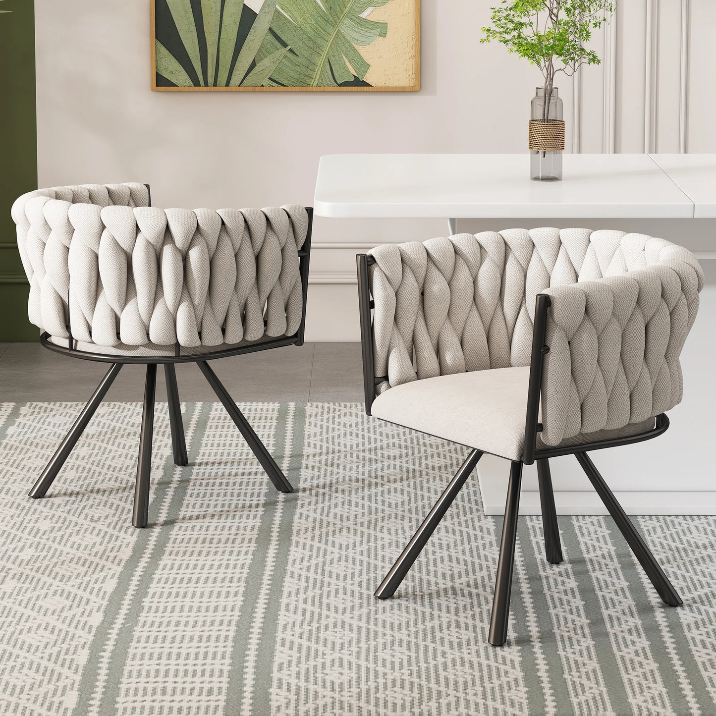 Eetkamerstoelen – Stoelen – Draaistoelen – Linnen Stoelen – Comfortabel Zitvlak – Ergonomische Rugleuning – Vierpoots Metalen Frame
