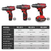 WS-3012-B1 - Cordless Drill - Cordless Drill - Drill - Electric Screwdriver - Cordless Drill - 28N.m - 12V - 60Hz - Red