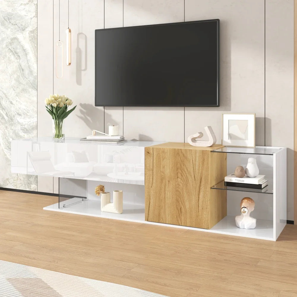 TV-meubel – TV-kast – TV-dressoir – Mediameubel – Woonkamermeubel – Modern Wit 180 cm – Hoogglans Met Houtlook – Ruime Opbergruimte